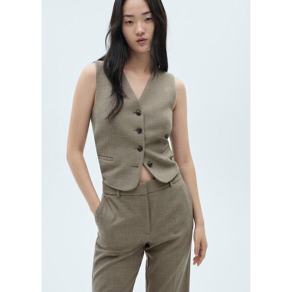 Mango Flared Check Suit Trouser Pants- 1 Khaki - Picture 5 of 8